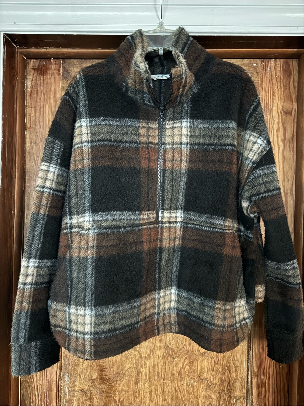 Alpine Design Plaid Half-Zip fleece jacket- Brown, Black, Cream